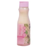 Botella de shampoo Milagros Magia Capilar color crema con tapa rosa. Contiene 450 ml.