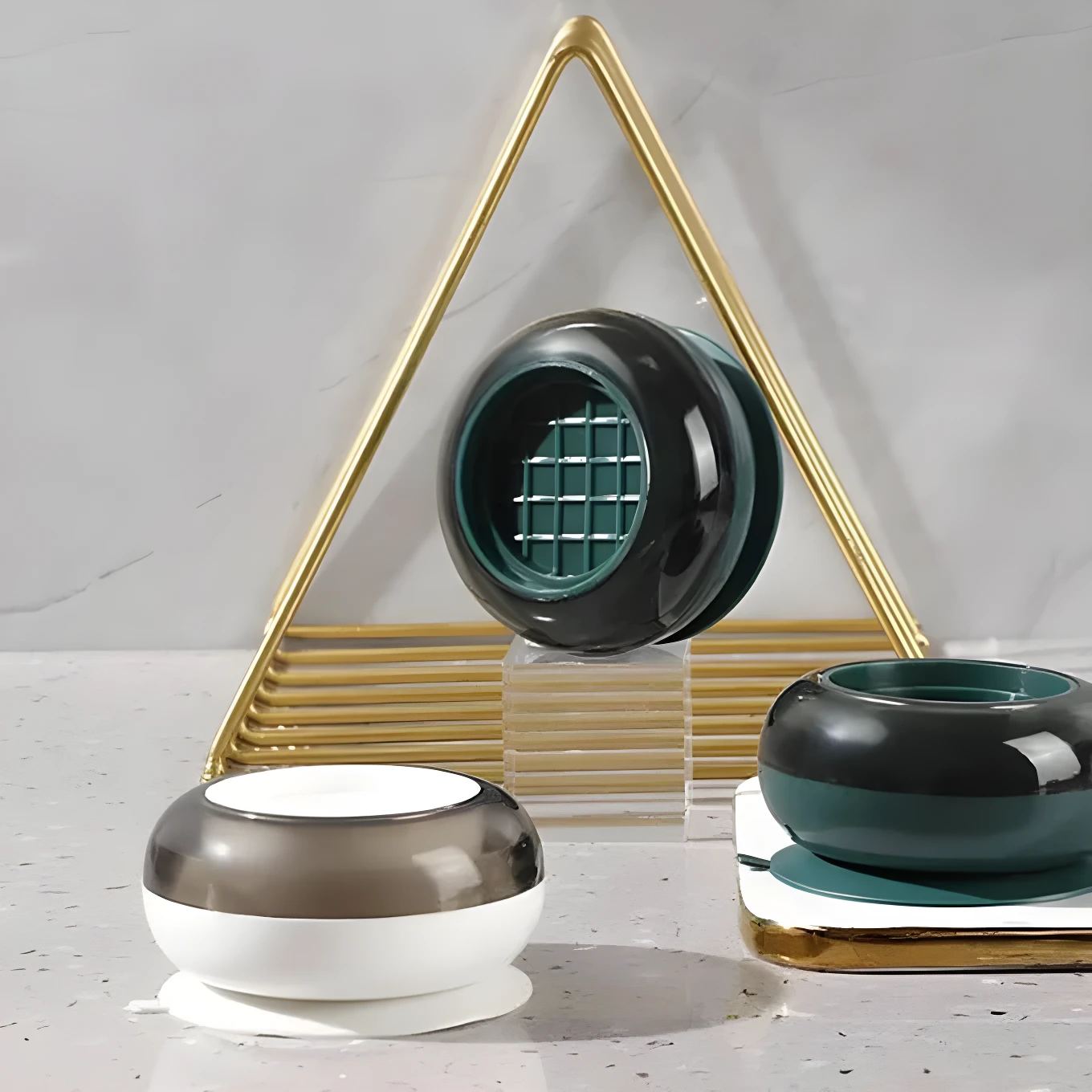 Set de 2 soportes antivibración de goma para electrodomésticos, color gris y verde, estabilizan y protegen suelos.