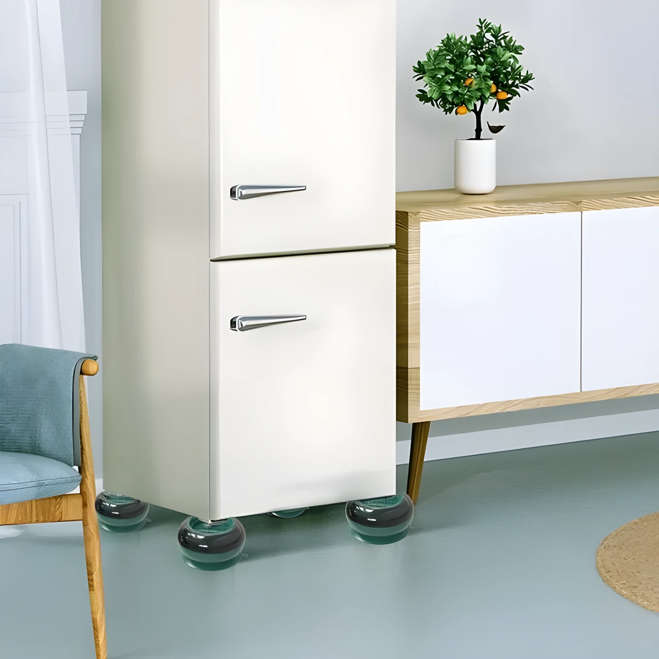 Set x2 soportes antivibración de goma negra y verde para electrodomésticos, protegen el suelo.