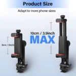 Dos soportes para celular de 5cm y 10cm máximos, con ajuste giratorio 360 grados.