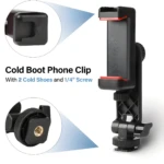 Clip para celular con dos monturas de zapata fría y tornillo 1/4", ideal para trípode.