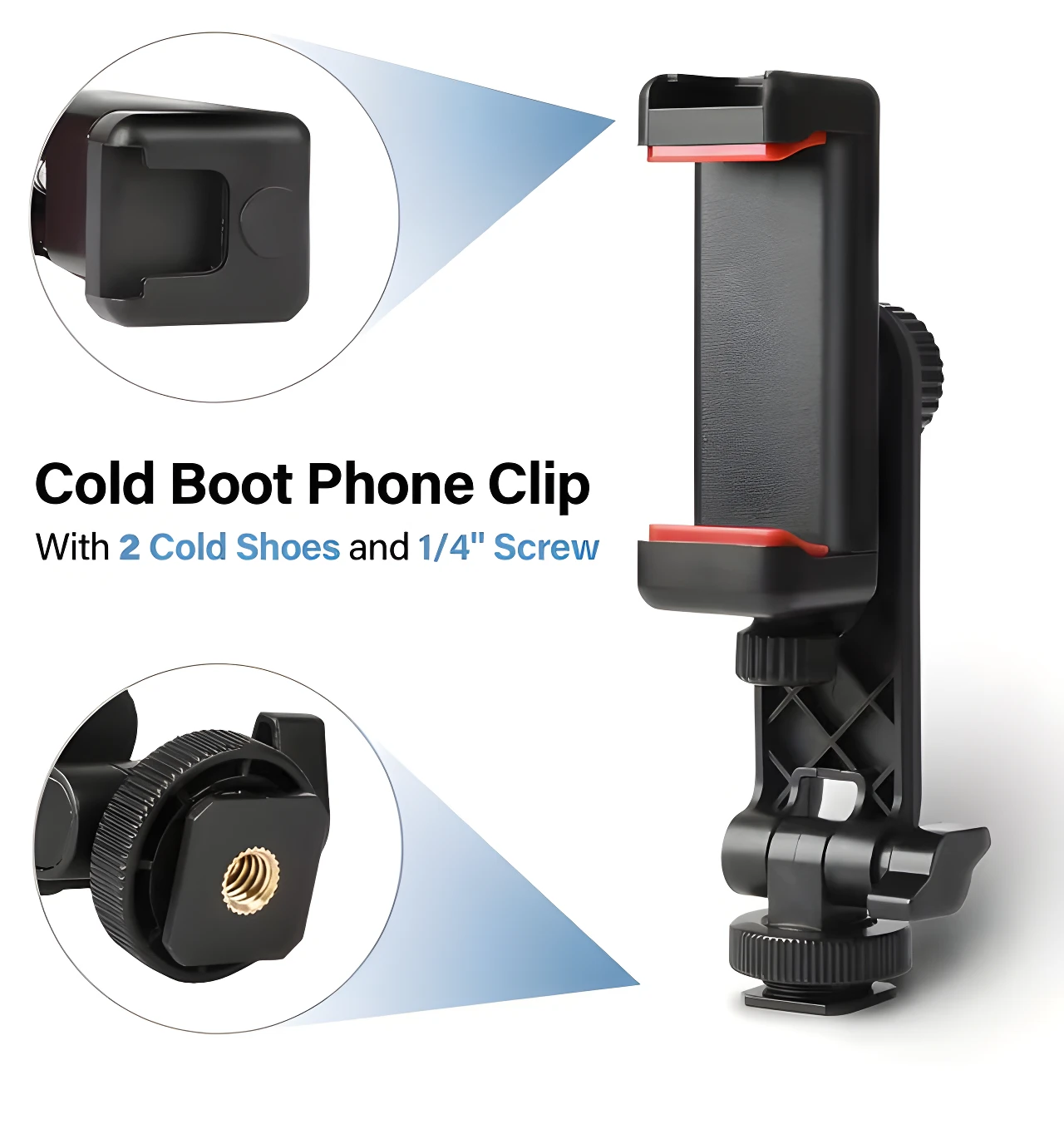 Clip para celular con dos monturas de zapata fría y tornillo 1/4", ideal para trípode.