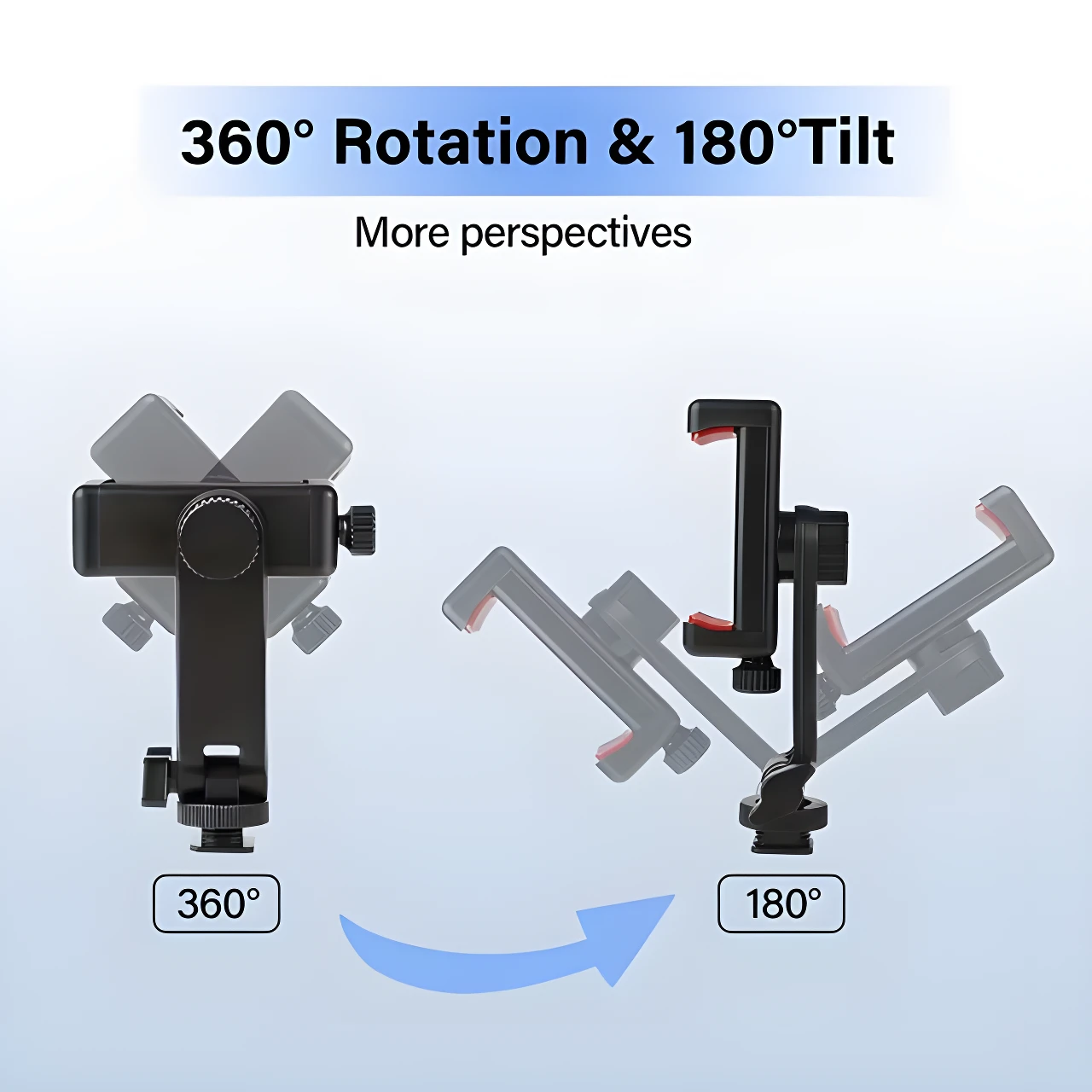 Soporte de celular universal con rotación 360° y ajuste 180°, ideal para grabar videos estables.