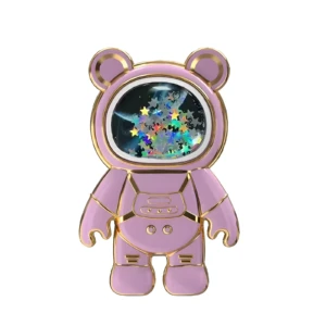 Oso astronauta rosa con estrellas brillantes, soporte para celular acrílico para asegurar móvil.