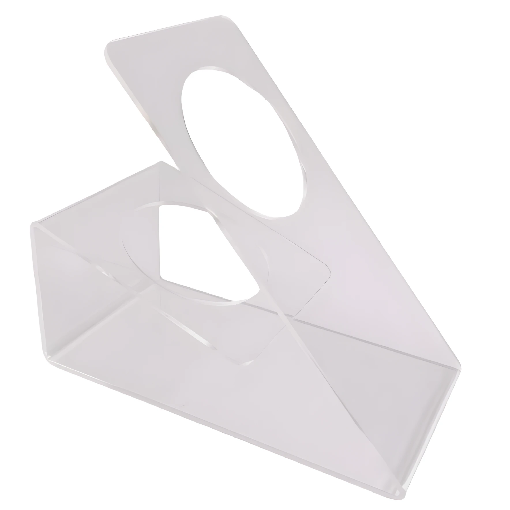 Soporte organizador acrílico transparente para secador, diseño angular con orificios.