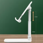 Soporte universal ajustable para celular, blanco, permite ver videos y trabajar con manos libres.