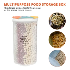 Tarro transparente para alimentos con divisiones de frijol rojo y blanco, capacidad 2500 ml.