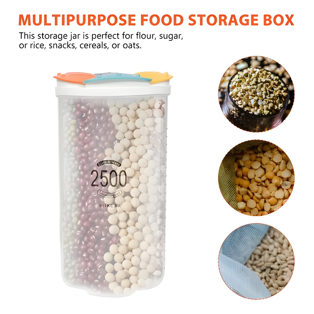 Tarro transparente para alimentos con divisiones de frijol rojo y blanco, capacidad 2500 ml.