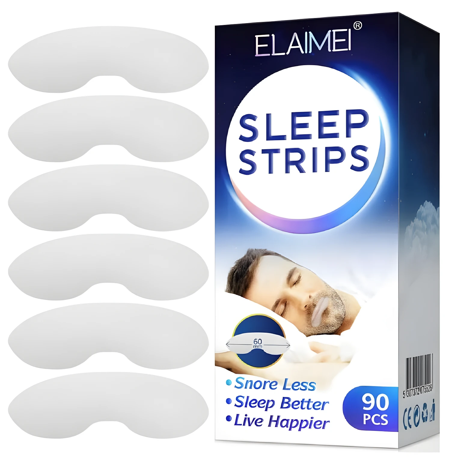 Tiras blancas para dormir ELAIMEI antirronquidos, paquete x90, para un mejor descanso.