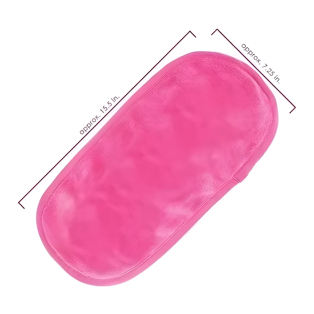 Toalla desmaquilladora rosa de microfibra, mide 15.5 x 7.25 pulgadas, reutilizable y suave.