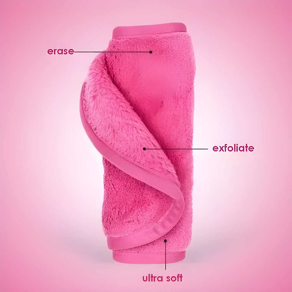 Toalla desmaquilladora rosa de microfibra, suave, exfoliante, para borrar maquillaje.