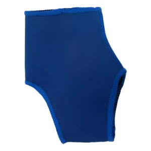 Tobillera de neopreno azul oscuro para soporte, con bordes ribeteados elásticos visibles.