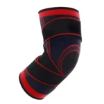 Tobillera deportiva negra con detalles rojos, de nailon transpirable para protección articular en entrenamiento intenso.