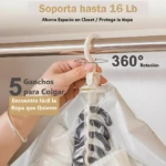 Bolsa para ropa al vacío 105x70cm con gancho giratorio 360° y 5 ganchos para colgar prendas.