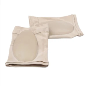 Plantillas de gel para pie plano, con tela beige, almohadilla ovalada integrada.