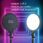 Panel de luz LED circular Szkooston 1600LM alta luminosidad con trípode, fondo neón.