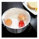 Temporalizador de huevo rojo para cocción de huevos en agua hirviendo, con marcas para blando, medio y duro.