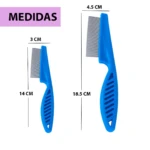 Set x2 peines antipulgas azules, uno de 14 cm y otro de 18.5 cm, con puntas metálicas.