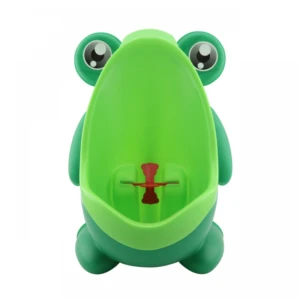Orinal entrenador para niños con forma de sapito verde, ideal para baño.