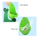 Entrenador orinal para niños verde, con forma de sapo, desmontable y fácil de vaciar.