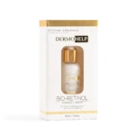 Caja de Sérum Bio-Retinol Dermohhelp con aplicador dorado. Contiene Vitamina E + Karité.