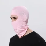 Pasamontañas rosa para bicicleta o moto, cubre cara y cuello, ideal para protección solar.
