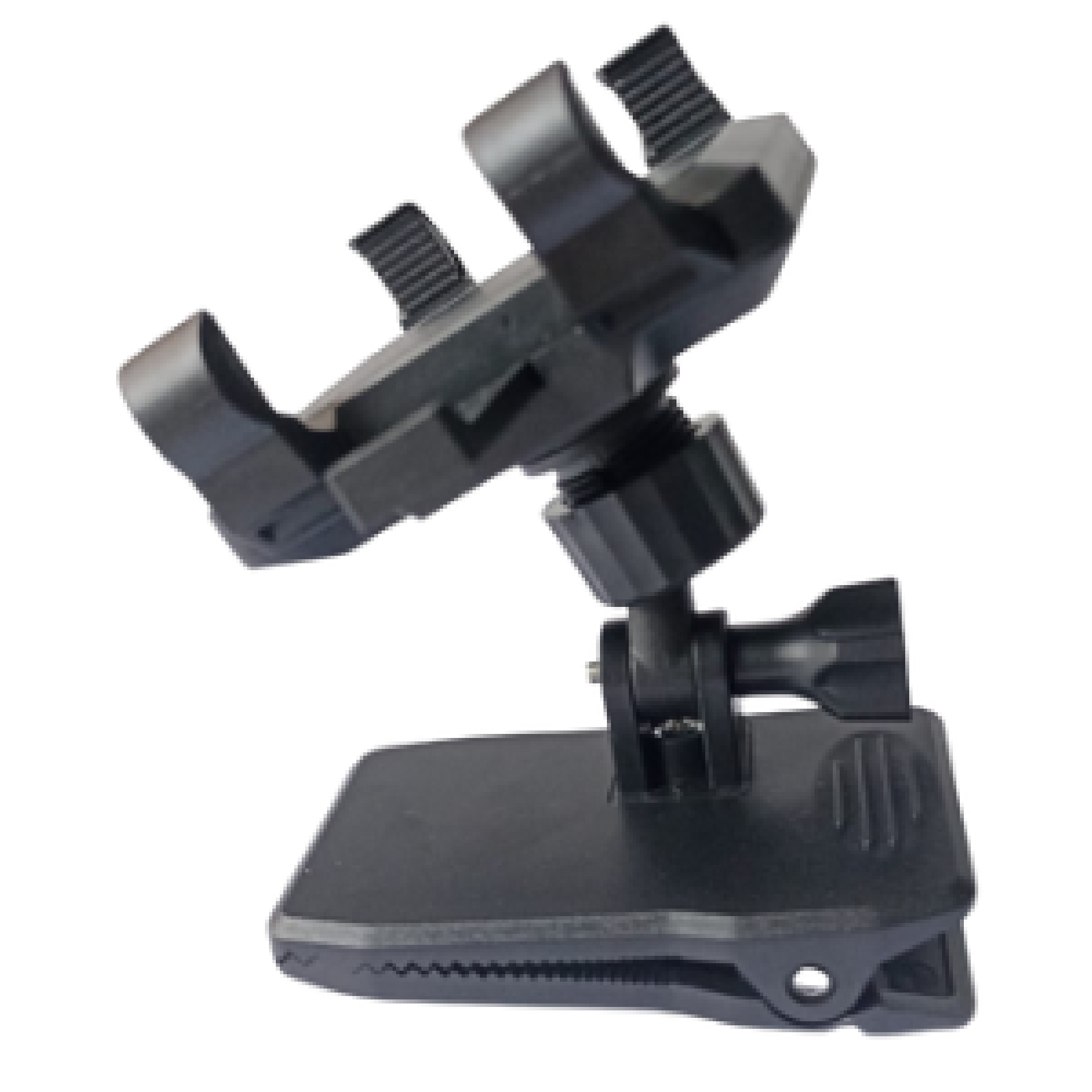 Holder celular negro con pinza para morral, ajustable.