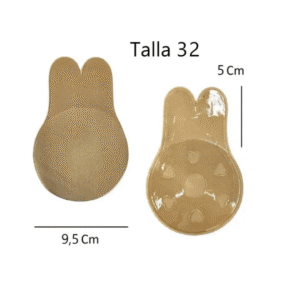 Sujetador adhesivo invisible levanta busto color piel, talla 32, forma de conejo, medidas 9.5x5 cm.
