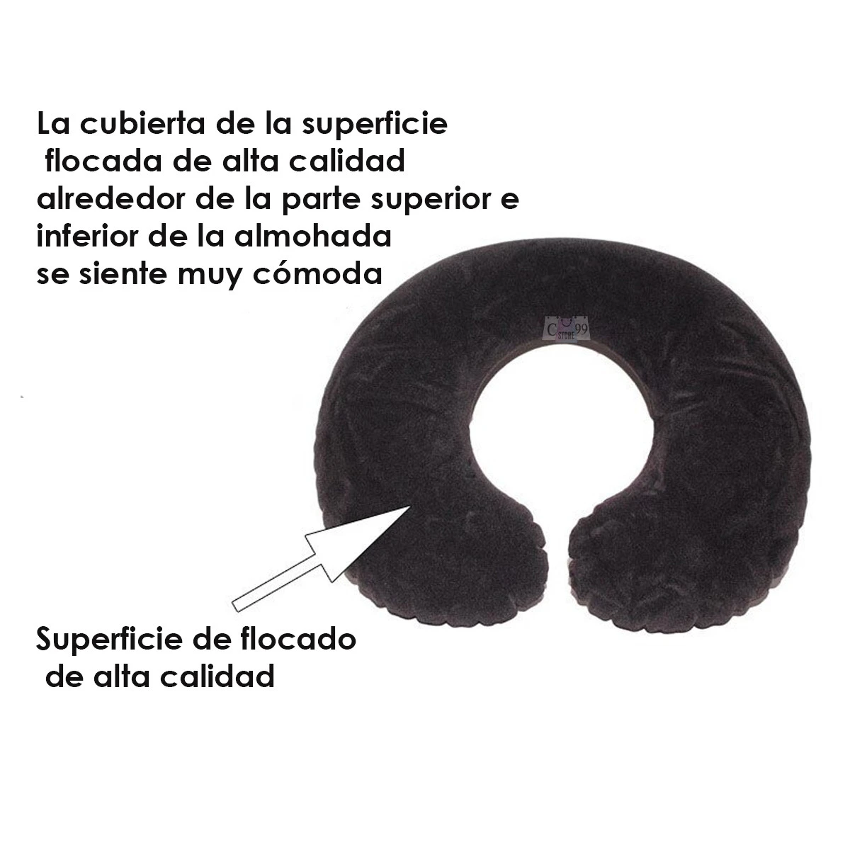 Cojín cervical de viaje Intex negro, superficie de flocado alta calidad, suave y cómodo.