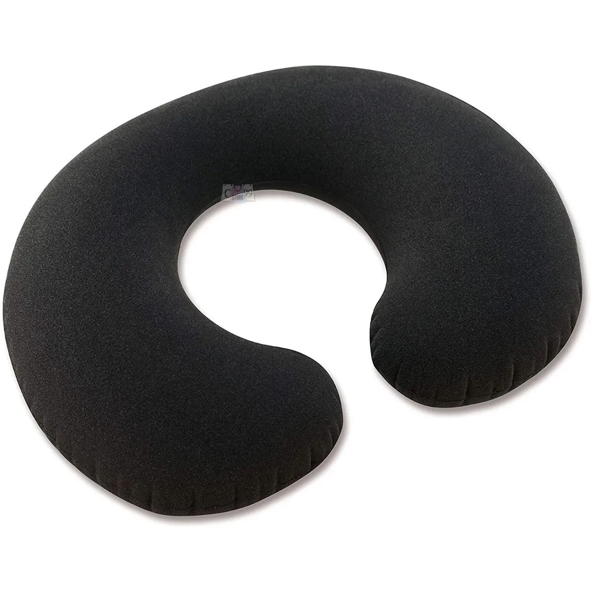 Cojín de viaje cervical negro de espuma, forma de C, para descanso y soporte del cuello.