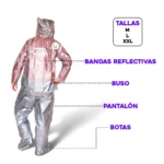 Traje impermeable plateado para moto, incluye chaqueta con bandas reflectivas, pantalón y botas. Tallas M, L, XXL.