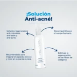 Spray Celiixson Anti-Acné 60 ml. Solución regeneradora con flechas que indican beneficios: antimicrobiana, biocompatible y estimula colágeno.