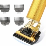 Patillera inalámbrica dorada con 4 peines guía de 2mm, 1.5mm, 3mm y 4mm.
