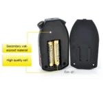 Luz trasera de bicicleta con proyector, dos baterías AAA y tapa removible. Material impermeable.