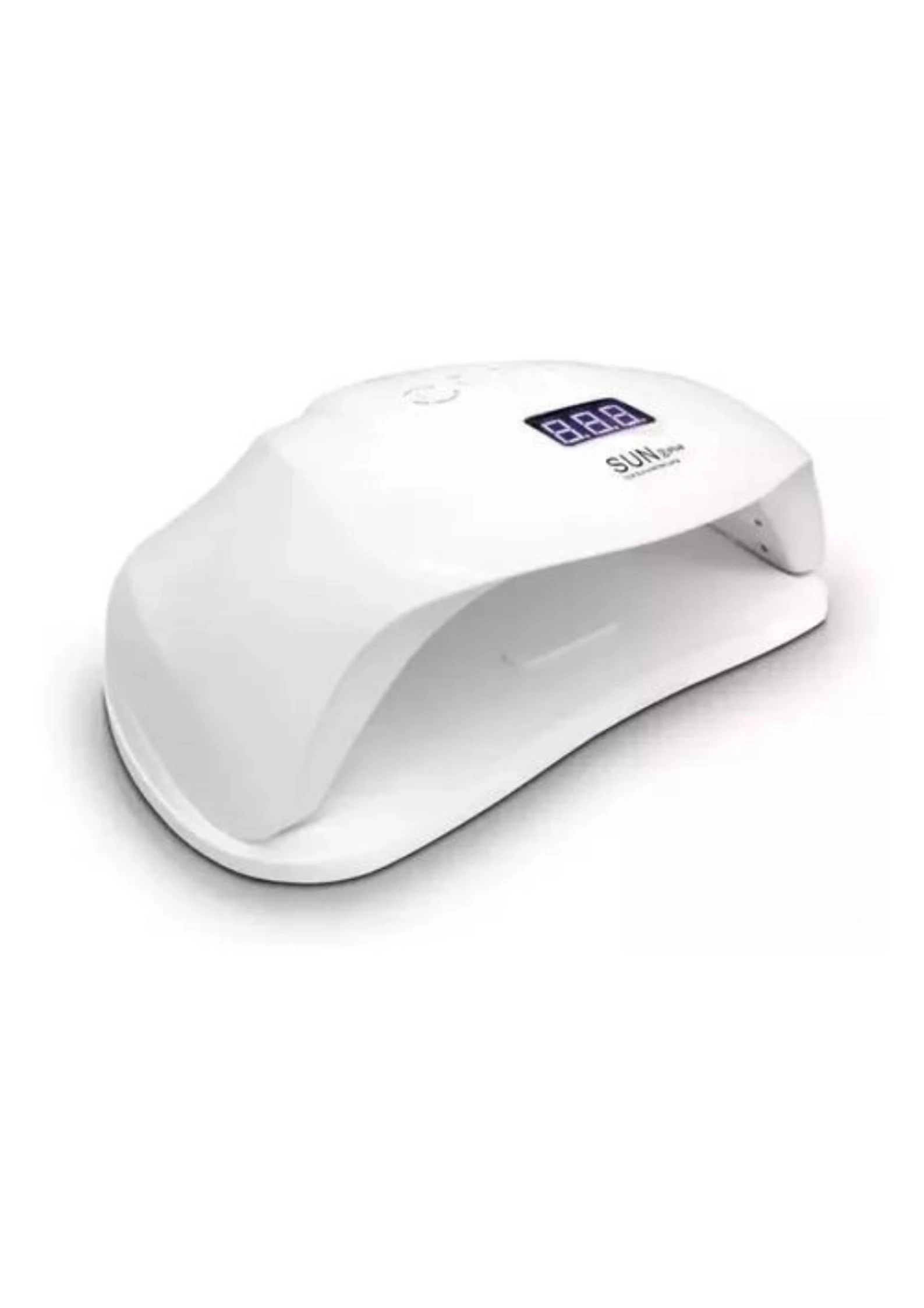 Lámpara de uñas LED SUN de 72W color blanco con diseño ergonómico, pantalla digital superior y temporizador para secado profesional de esmalte.