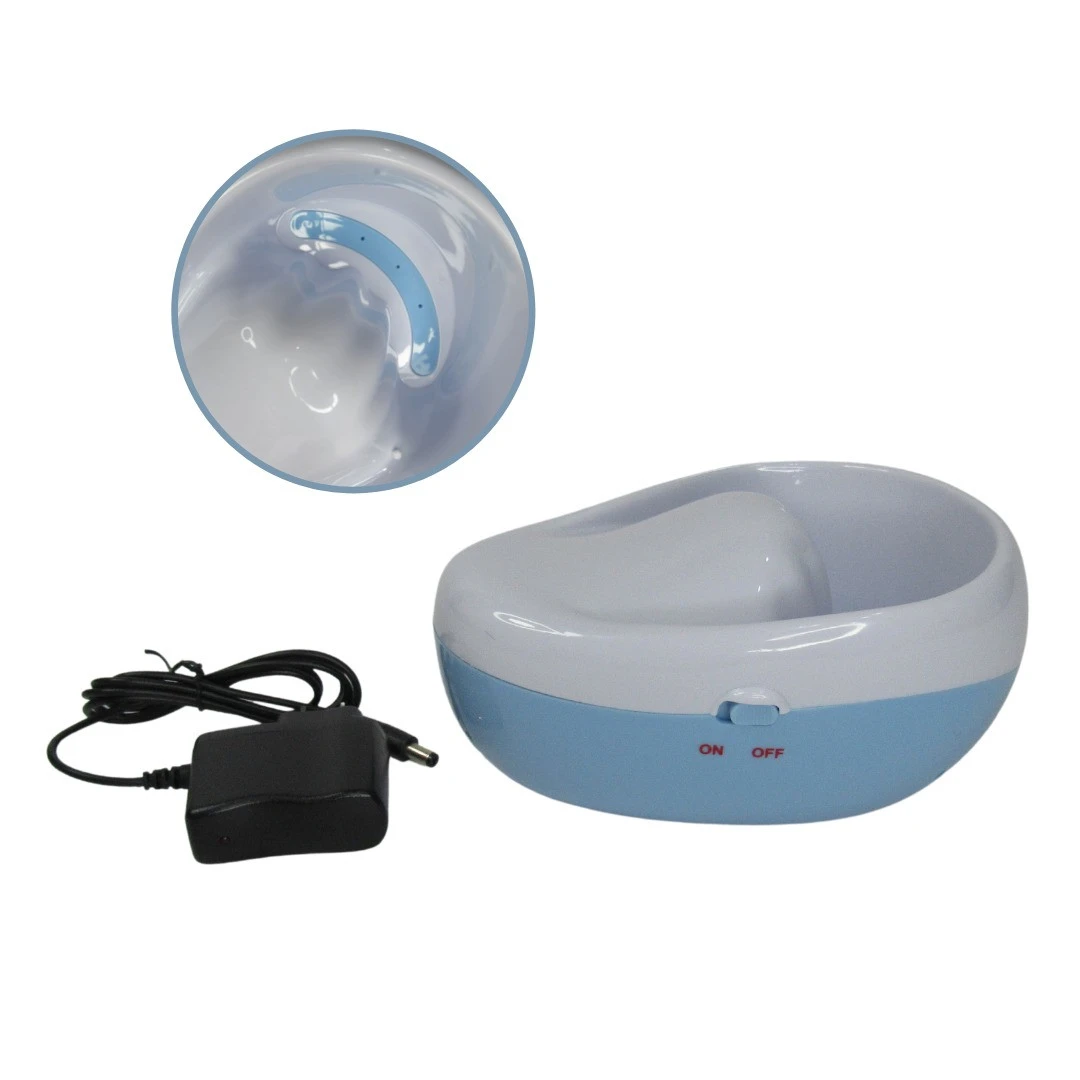 Máquina spa para manicure azul y blanco con accesorio de carga y detalle interior.