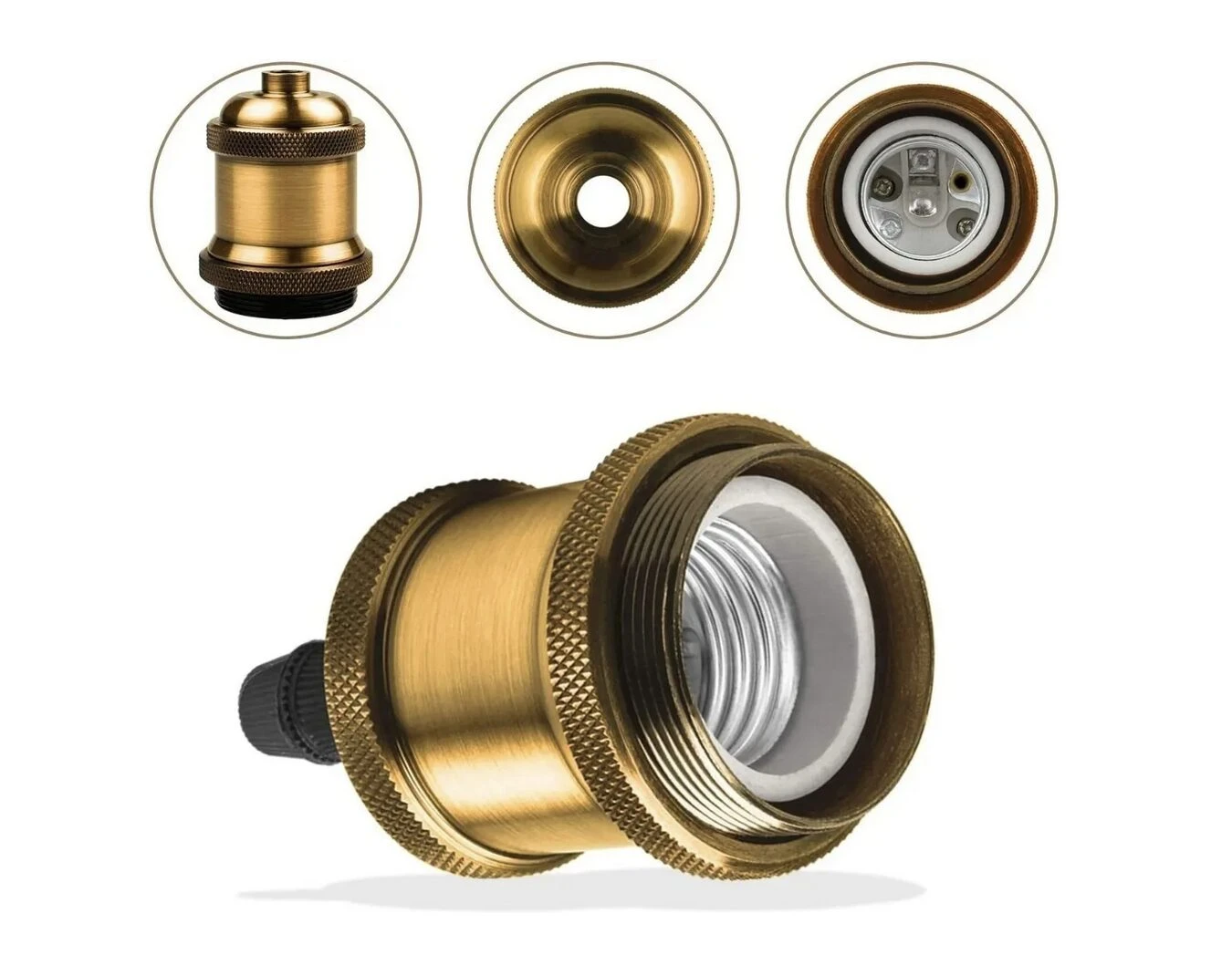 Portalámpara colgante vintage color bronce con rosca E27 y detalles texturizados.