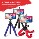 Trípode flexible para celular GTR1 con patas adaptables en azul y rojo, ideal para fotografía estable.