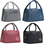 Set x2 loncheras térmicas portátiles en gris, azul, rosa y negro, con compartimento exterior y diseño de panda.