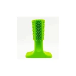 Cepillo dental para perros de caucho verde, texturizado, forma de cepillo de dientes con base.