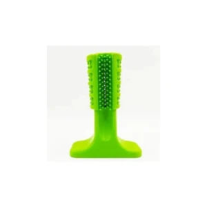 Cepillo dental para perros de caucho verde, texturizado, forma de cepillo de dientes con base.
