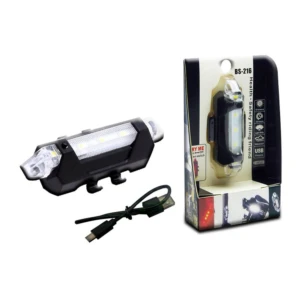 Luz LED negra para bicicleta, recargable por USB, impermeable, 15 lúmenes, con cable.