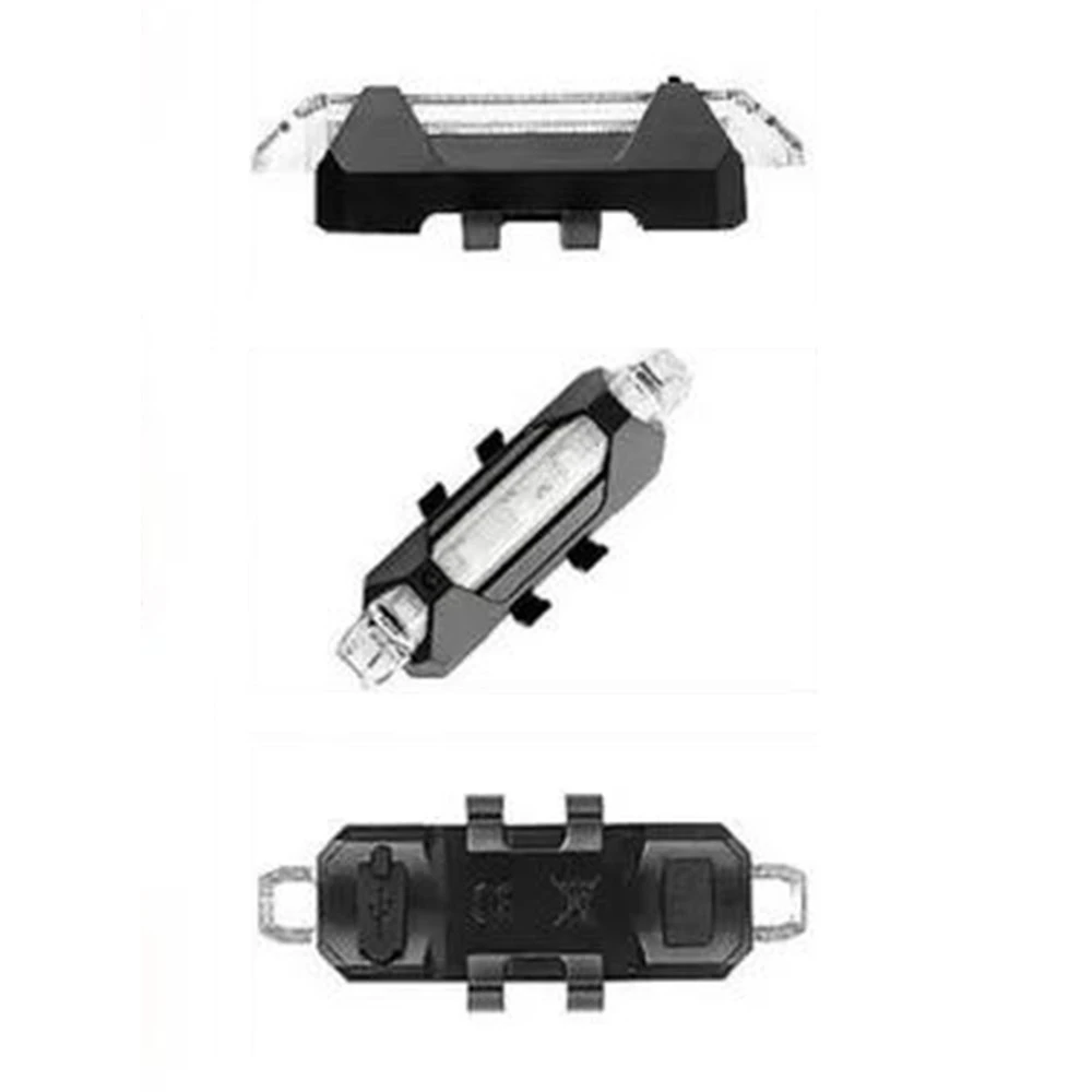 Luces de bici recargables e impermeables, negro, 3 vistas: frontal, lateral y trasera con puerto USB.