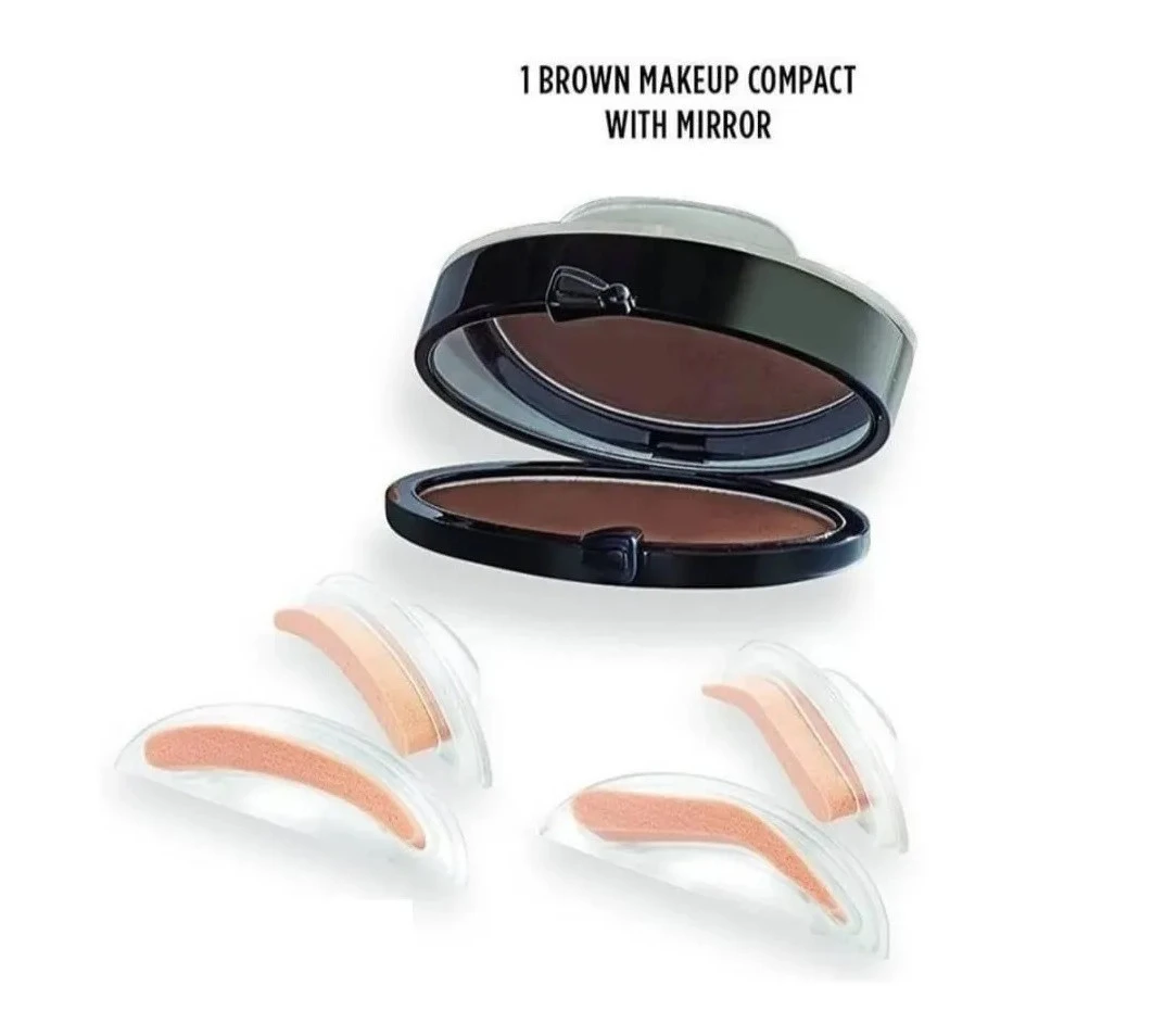 Sello marrón para cejas con espejo y aplicadores, maquillaje rápido.