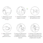 Instrucciones de uso para cubrepezones invisibles de silicona: seis pasos detallados para limpiar la piel, preparar la zona y aplicar el producto.