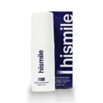 Suero corrector de color Hismile V34 en frasco blanco de 30ml junto a su caja azul, diseñado para neutralizar tonos amarillos y dar brillo a los dientes.