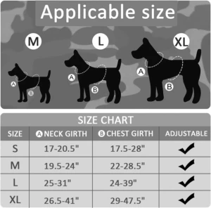 Guía de tallas de arnés para perros grandes: medidas de cuello y pecho, S-XL.