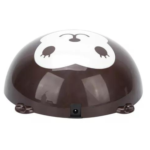 Lámpara UV LED para uñas en color café y diseño de mono, fabricada en ABS, vista desde el puerto de carga posterior con acabado brillante.