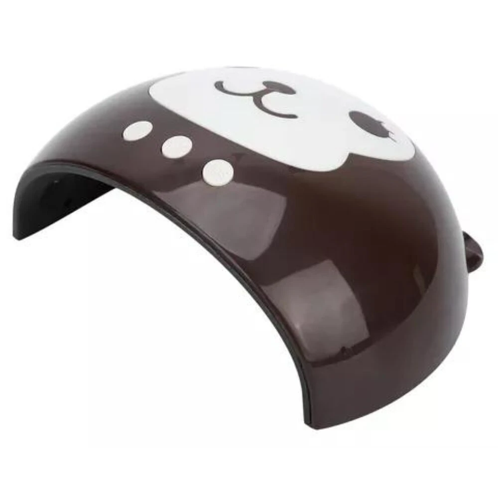 Lámpara UV LED para uñas color café con diseño de mono en ABS, vista lateral curva con tres botones frontales, ideal para secado rápido en casa.