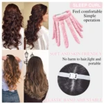 Rizador de pelo en frío tipo pulpo rosa con elásticos ajustables y cabello ondulado.